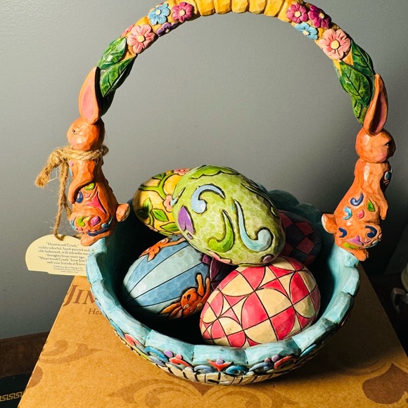 Jim Shore "Hunting Eggs, Finding Joy" -  Easter Basket 5 Eggs Spring Box Set - Picture 2 of 10